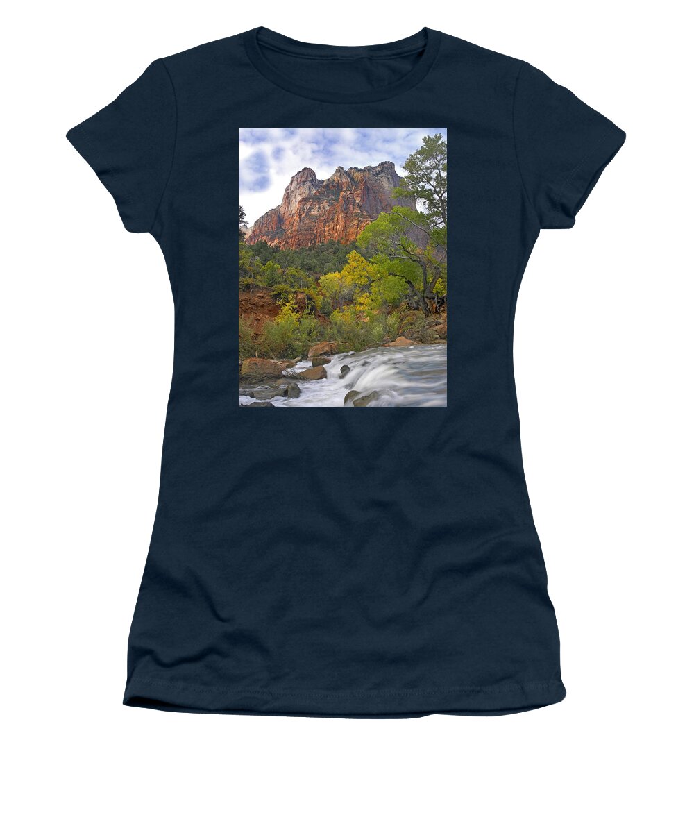 Feb0514 Women's T-Shirt featuring the photograph Court Of The Patriarchs Zion Np Utah by Tim Fitzharris