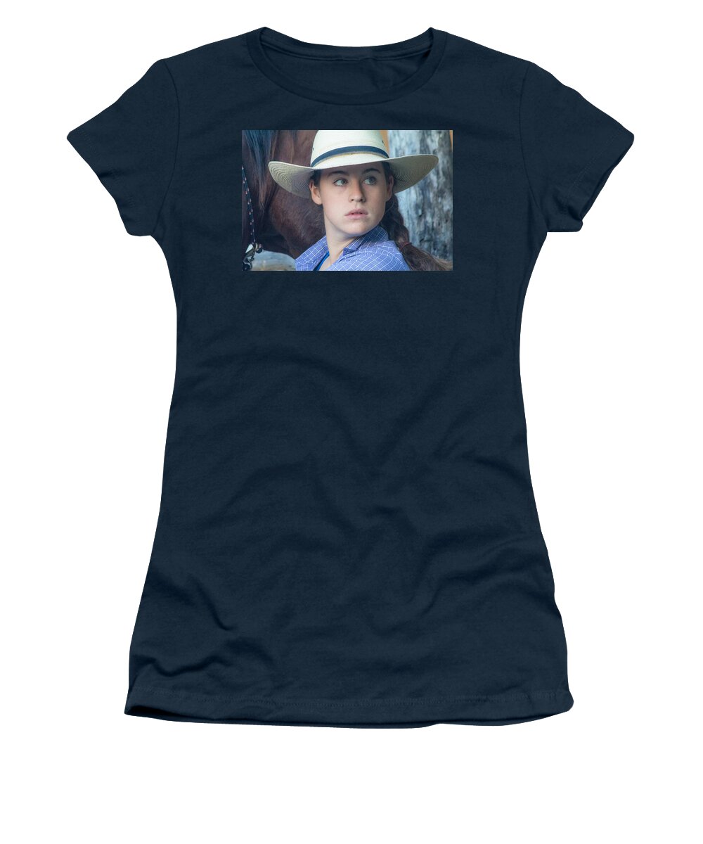 Steven Bateson Women's T-Shirt featuring the photograph Cowgirl Look by Steven Bateson