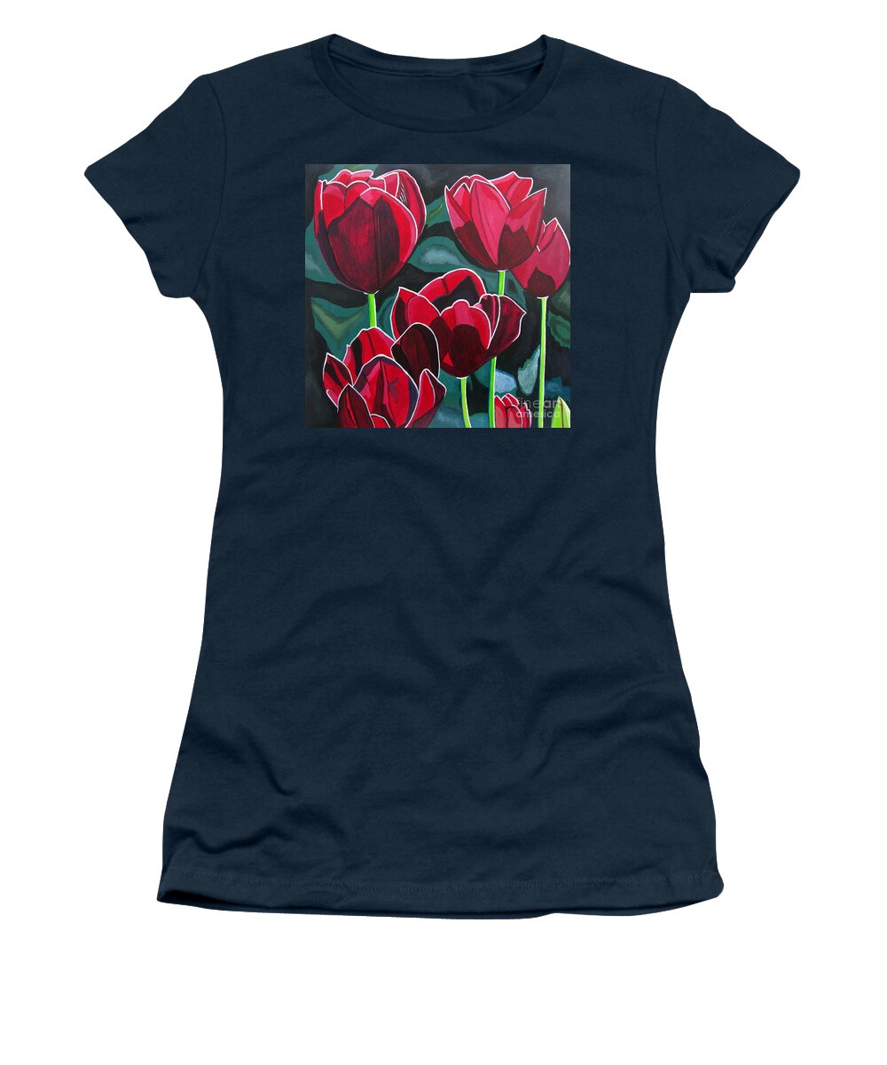 Flower Women's T-Shirt featuring the painting Crimson Delight by Sandra Marie Adams