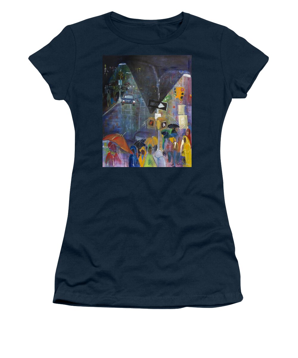 City Women's T-Shirt featuring the painting Crowded Intersection by Leela Payne