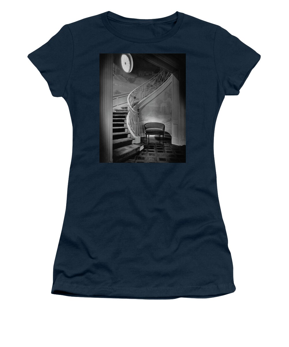 Interior Women's T-Shirt featuring the photograph Curving Staircase In The Home Of W. E. Sheppard by Maynard Parker
