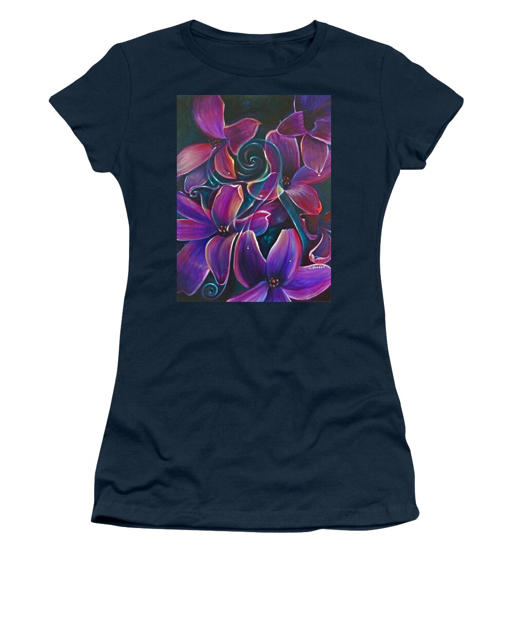 Flower Women's T-Shirt featuring the painting Dancing Hyacinths by Claudia Goodell