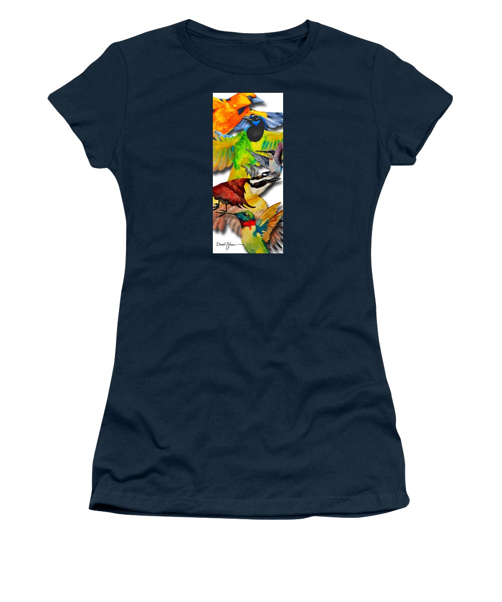 Birds Women's T-Shirt featuring the painting DA131 Multi-Birds by Daniel Adams by Daniel Adams