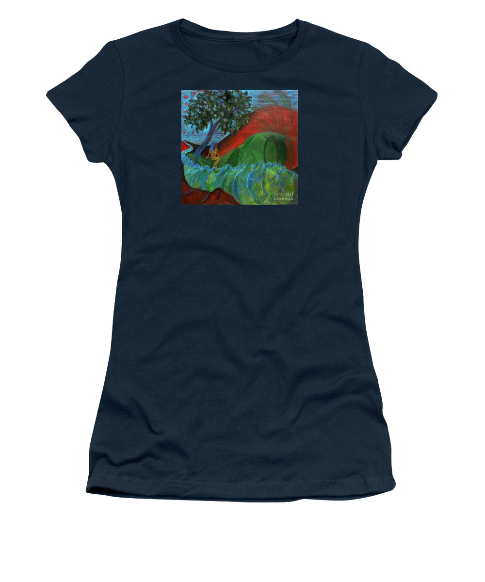 Surreal Landscape Women's T-Shirt featuring the painting Uncertain Journey by Elizabeth Fontaine-Barr