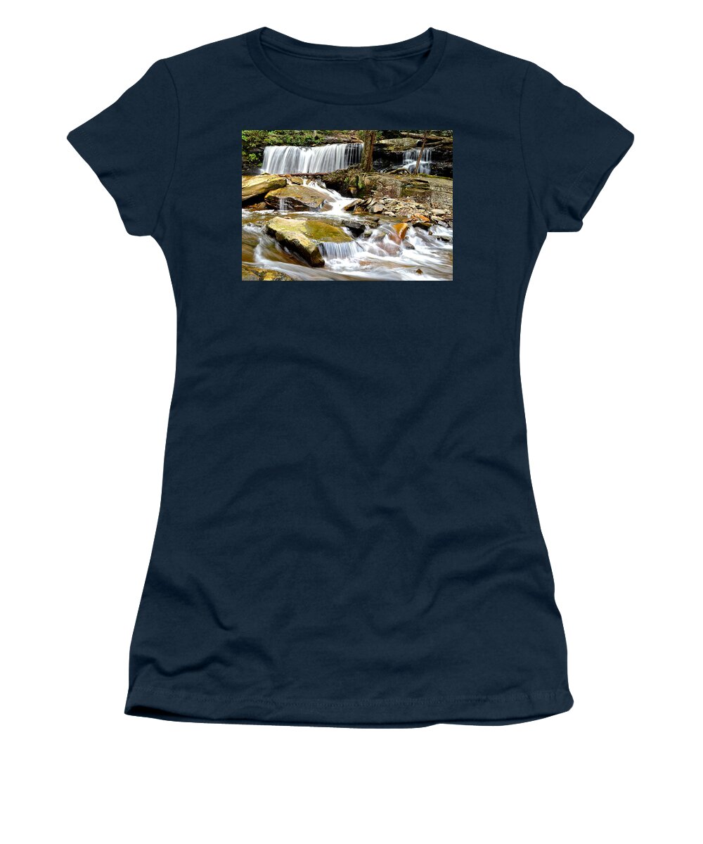 Ricketts Women's T-Shirt featuring the photograph Delaware Falls by Frozen in Time Fine Art Photography