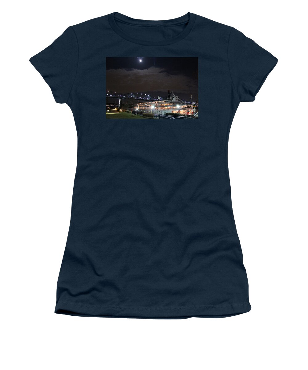 Delta Queen Steamboat Women's T-Shirt featuring the photograph Delta Queen Under a Full Moon by Kathy White