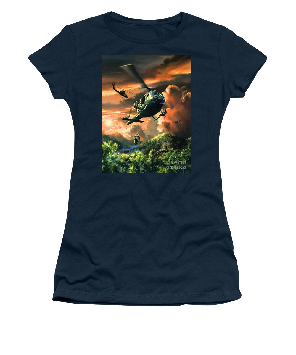 Aviation Art Women's T-Shirt featuring the painting Descent Into The A Shau Valley by Randy Green