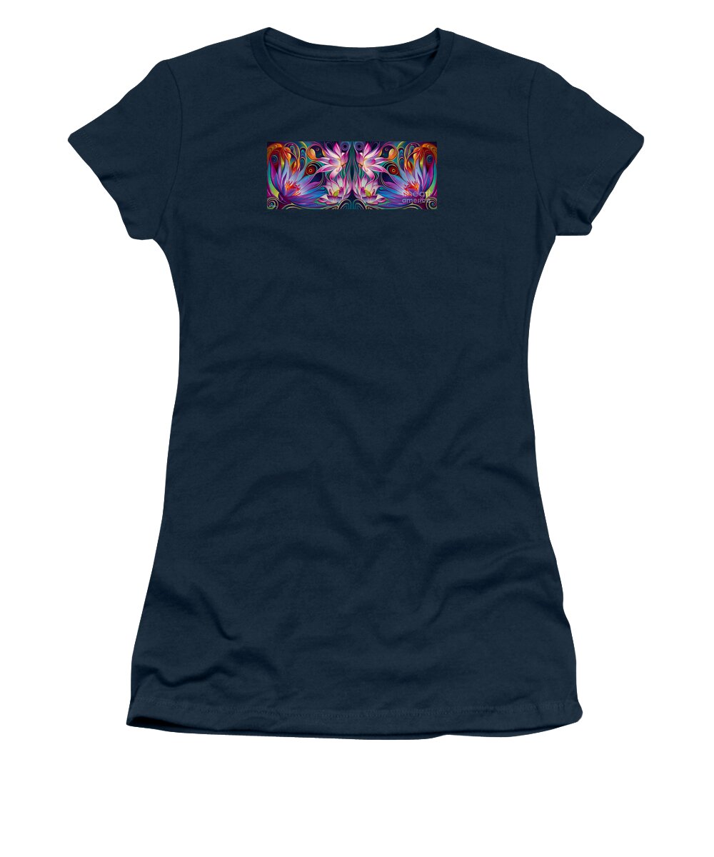 Lotus Women's T-Shirt featuring the painting Double Floral Fantasy 2 by Ricardo Chavez-Mendez