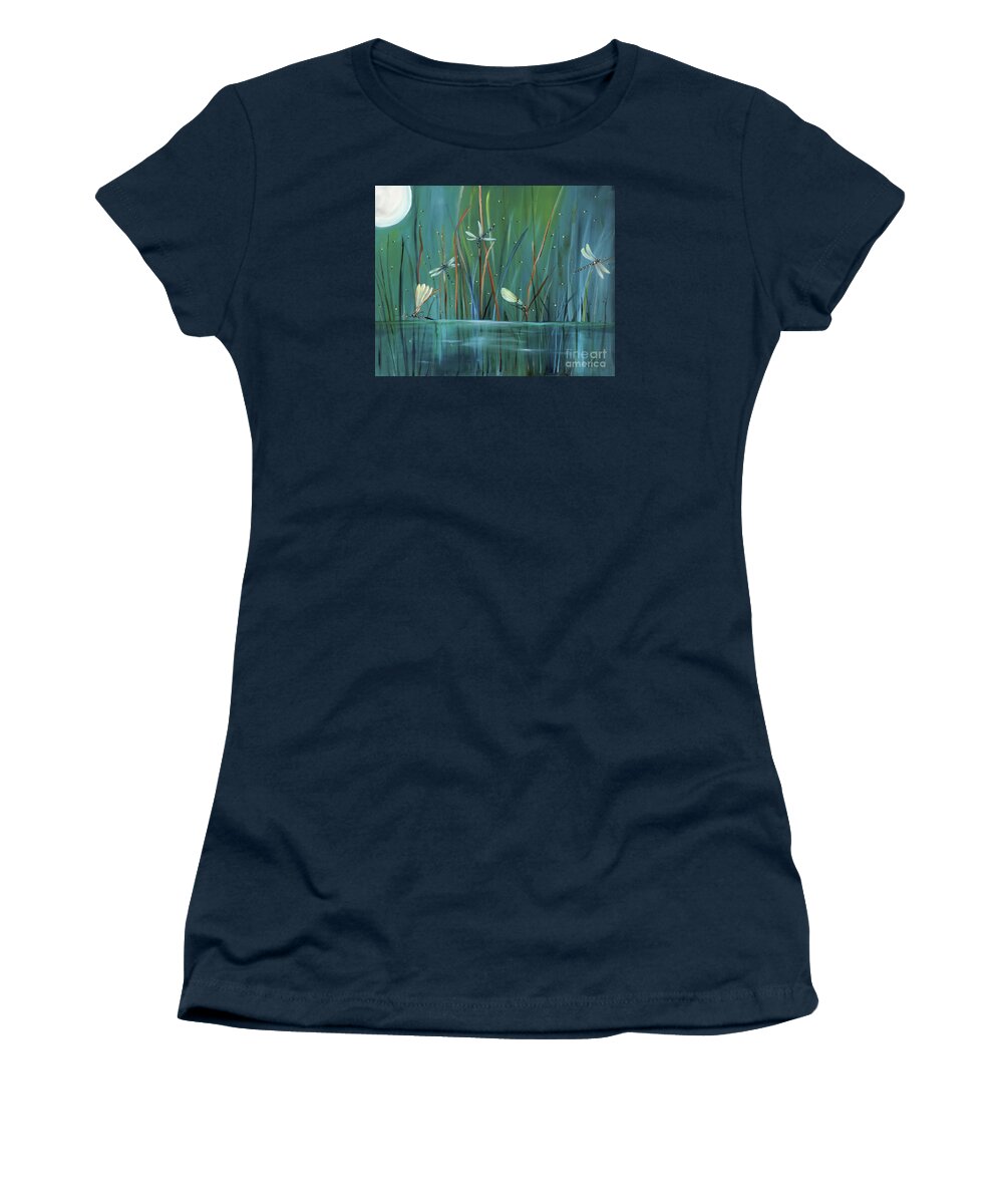Dragonfly Women's T-Shirt featuring the painting Dragonfly Diner by Carol Sweetwood