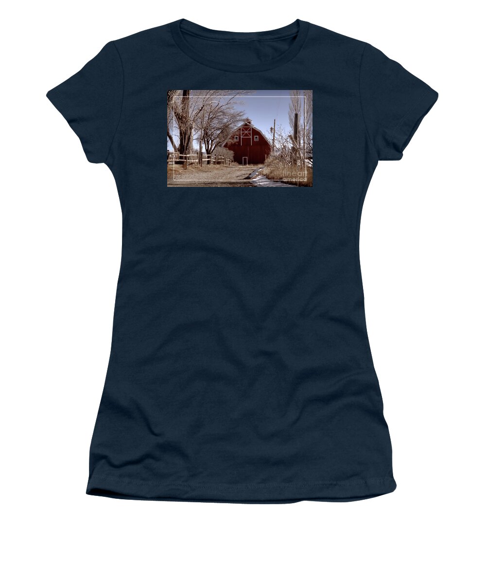 Barn Women's T-Shirt featuring the photograph Dreamy Winter Barn by Janice Pariza