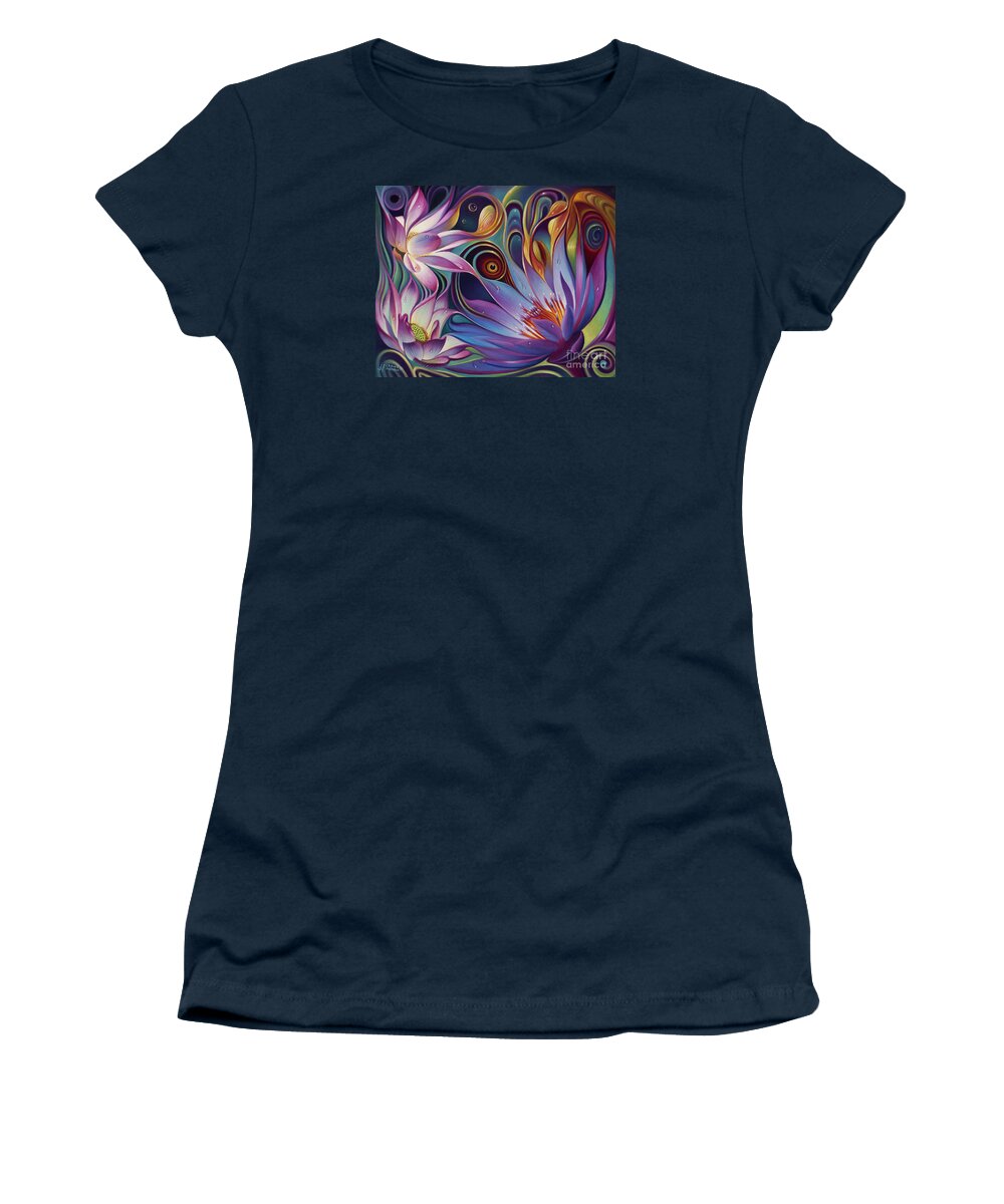 Lotus Women's T-Shirt featuring the painting Dynamic Floral Fantasy by Ricardo Chavez-Mendez