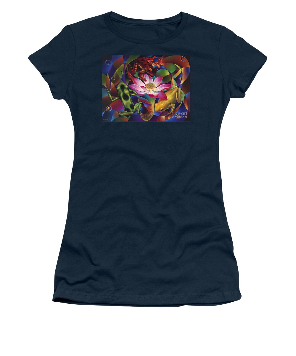 Lily Women's T-Shirt featuring the painting Dynamic Frogs by Ricardo Chavez-Mendez
