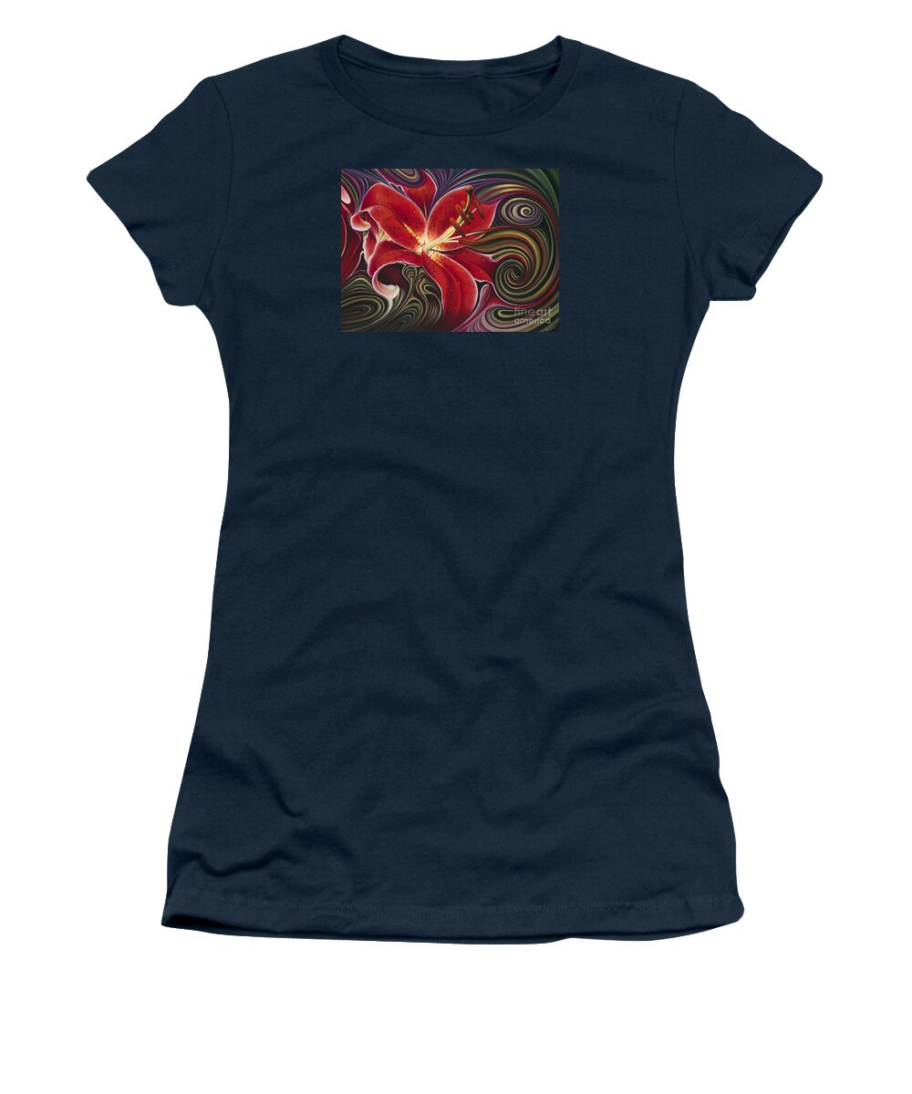 Lily Women's T-Shirt featuring the painting Dynamic Reds by Ricardo Chavez-Mendez