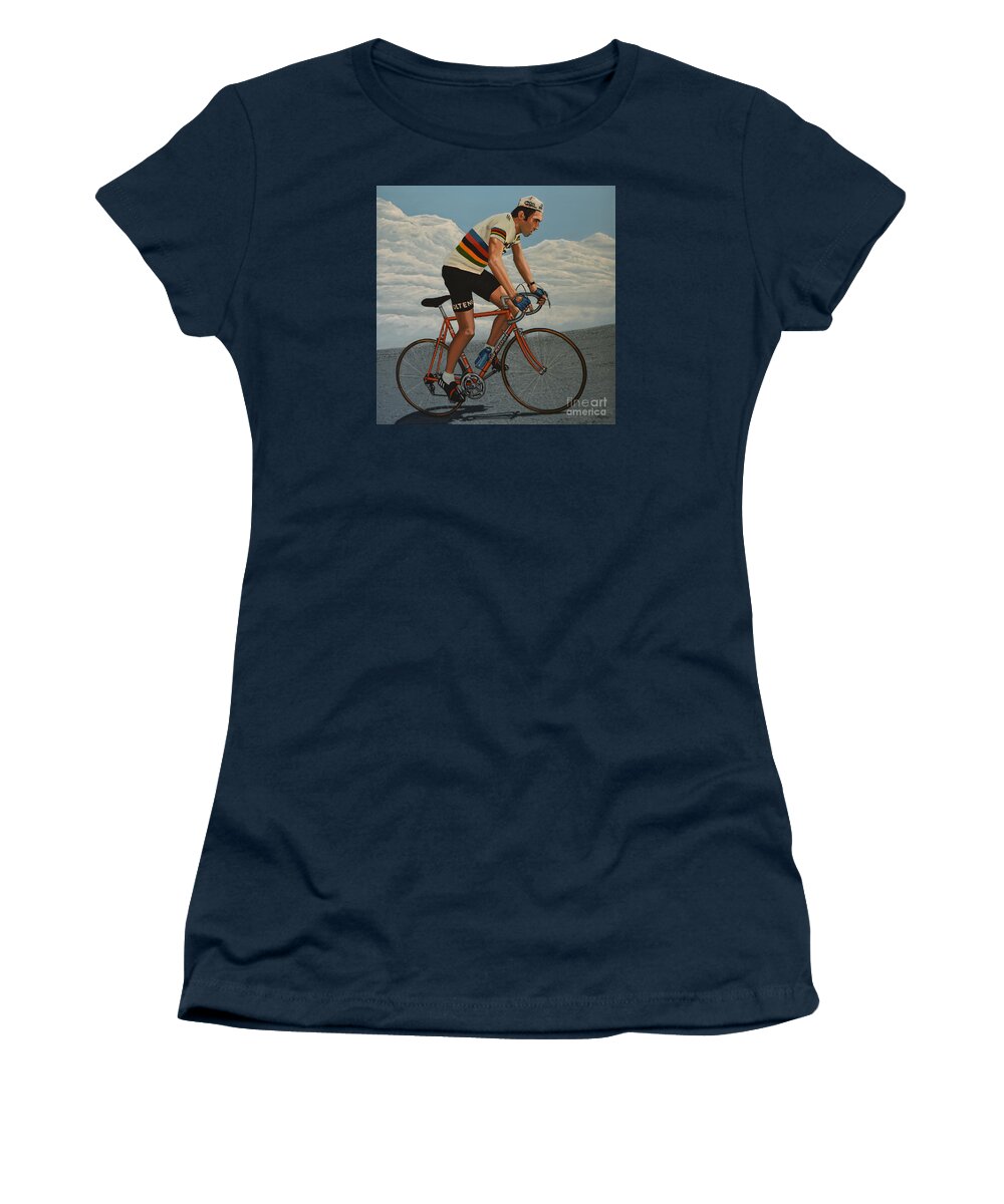Eddy Merckx Women's T-Shirt featuring the painting Eddy Merckx by Paul Meijering