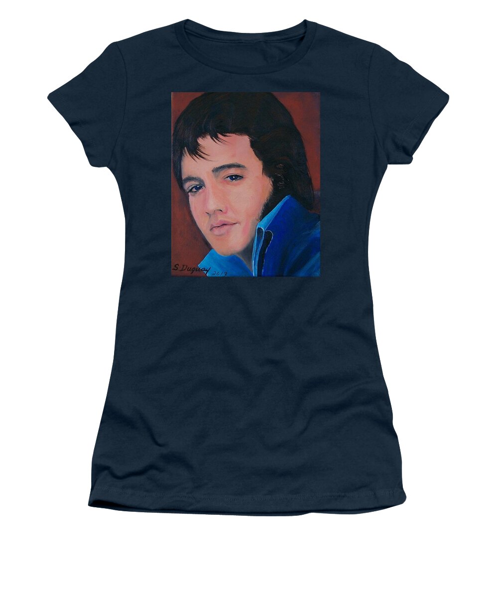  Elvis Fans Hollywood Women's T-Shirt featuring the painting Elvis by Sharon Duguay