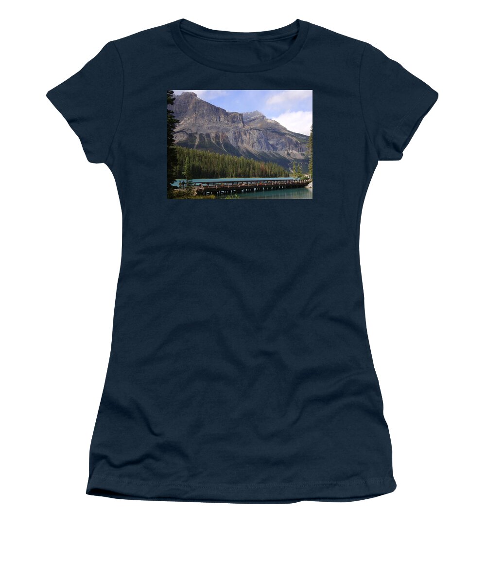 Emerald Lake Women's T-Shirt featuring the photograph Emerald Lake Bridge Crossing by Ian McAdie