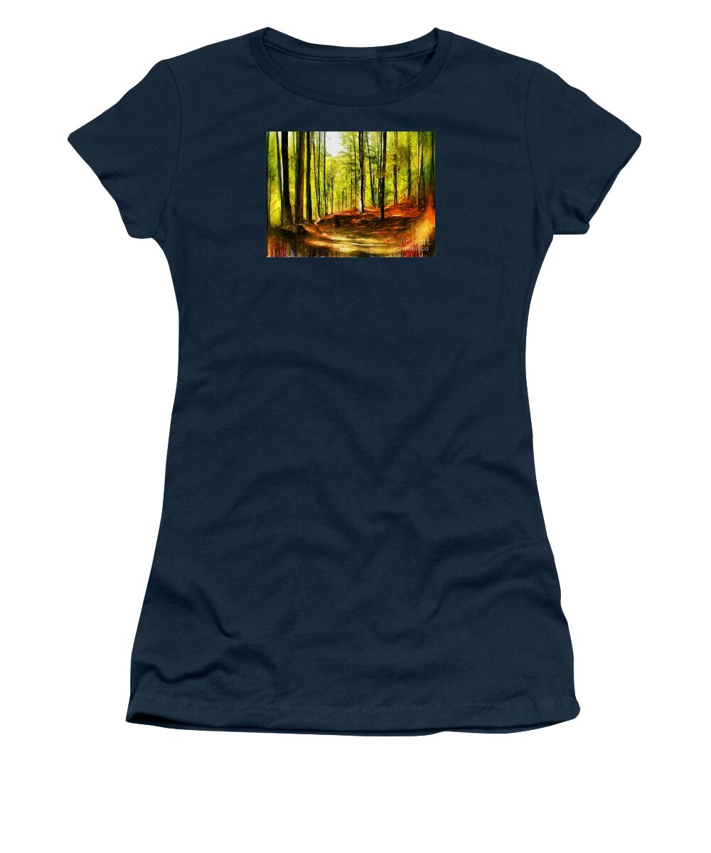 Forest Women's T-Shirt featuring the digital art Enchanted forest - Drawing by Daliana Pacuraru