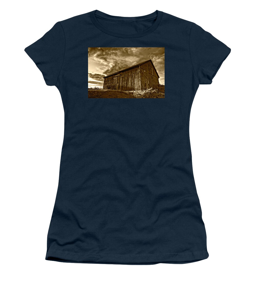 Rural Women's T-Shirt featuring the photograph Evening Barn sepia by Steve Harrington