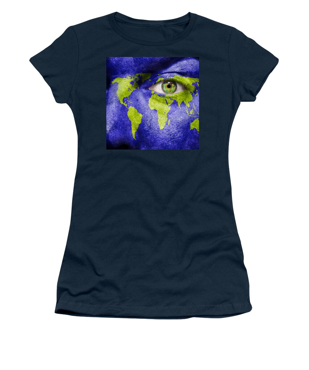 Art Women's T-Shirt featuring the photograph Face the World Map by Semmick Photo
