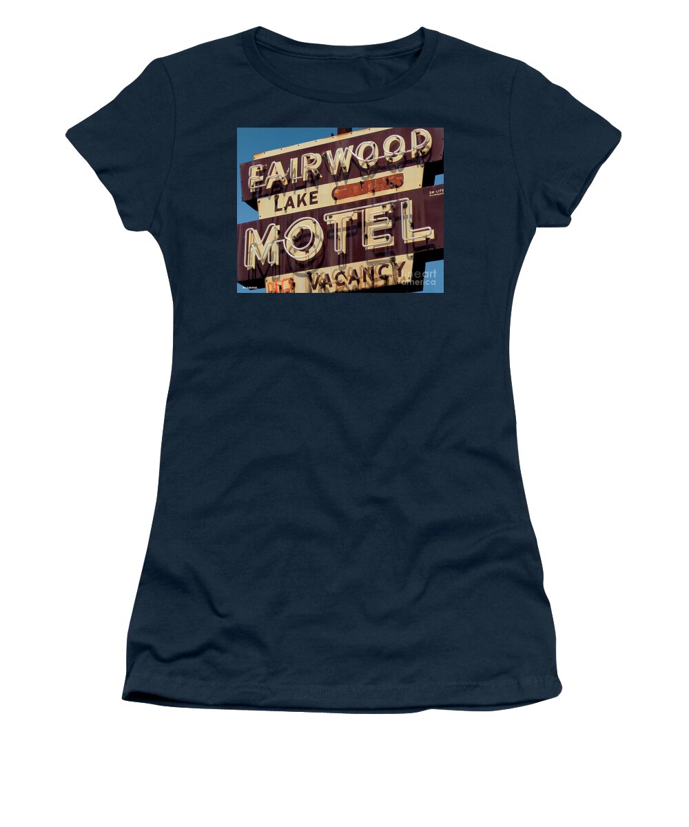 Googie Women's T-Shirt featuring the digital art Fairwood Motel by Jim Zahniser