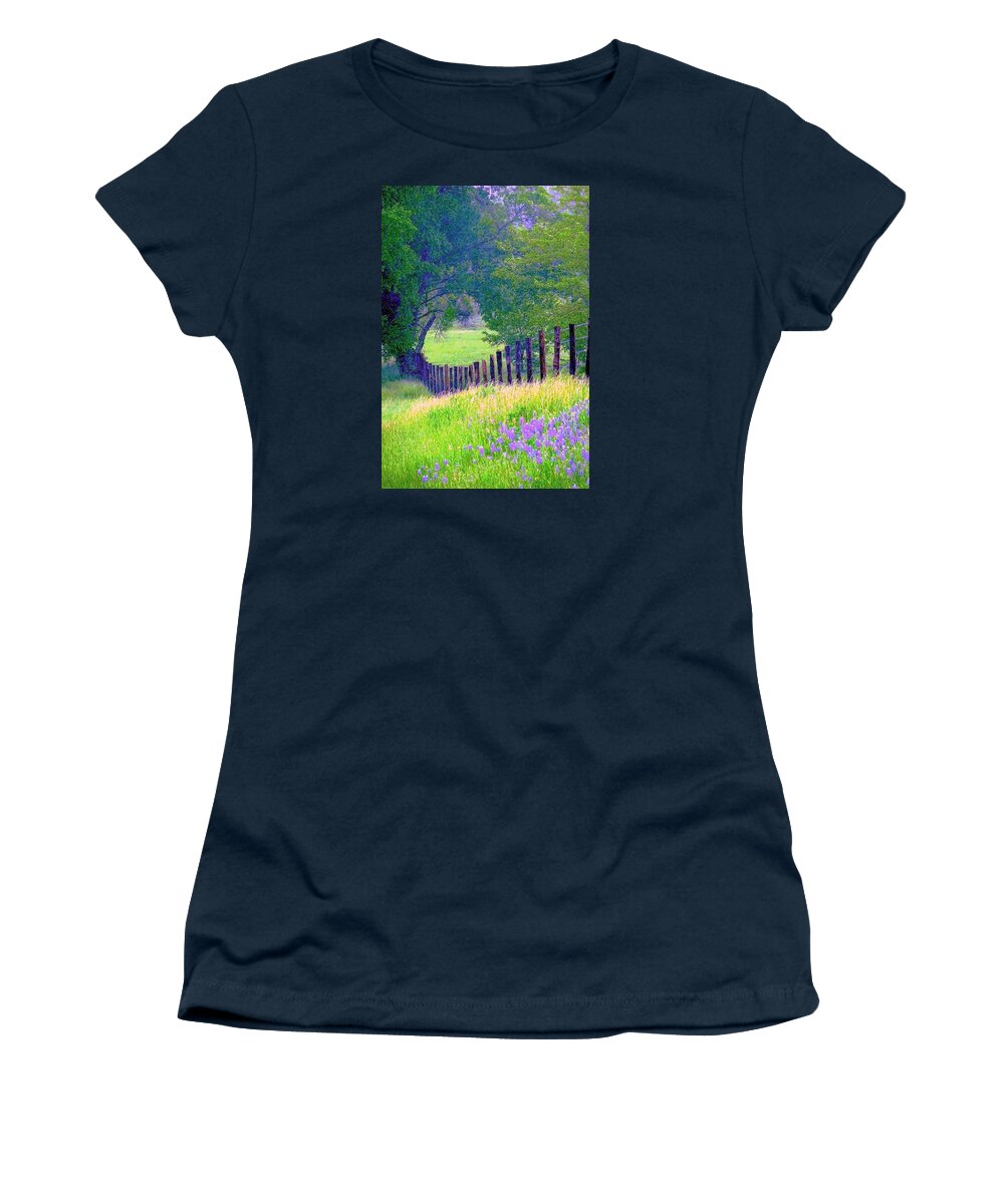 Fairy Tale Meadow Women's T-Shirt featuring the digital art Fairy Tale Meadow With Lupines by Pamela Smale Williams