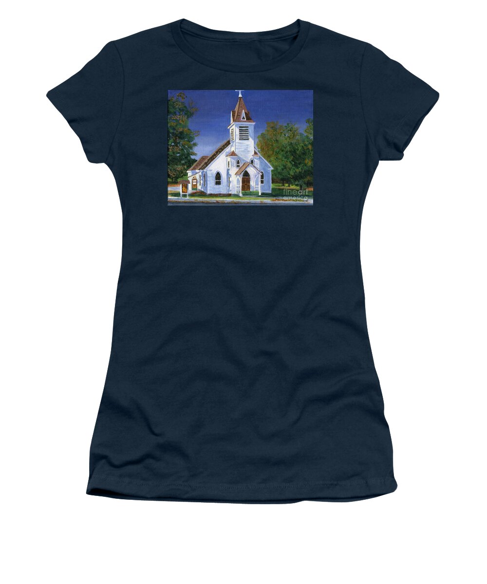 Acrylic Women's T-Shirt featuring the painting Fall Church by Lynne Reichhart