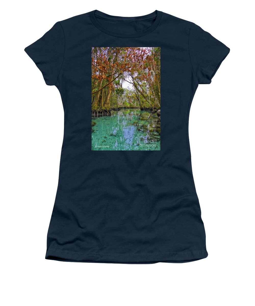 Three Sisters Spring Women's T-Shirt featuring the photograph Fall colors along Three Sisters Spring Run by Barbara Bowen