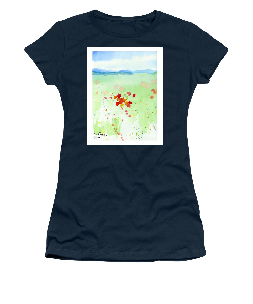 C Sitton Painting Paintings Women's T-Shirt featuring the painting Field of Flowers 2 by C Sitton