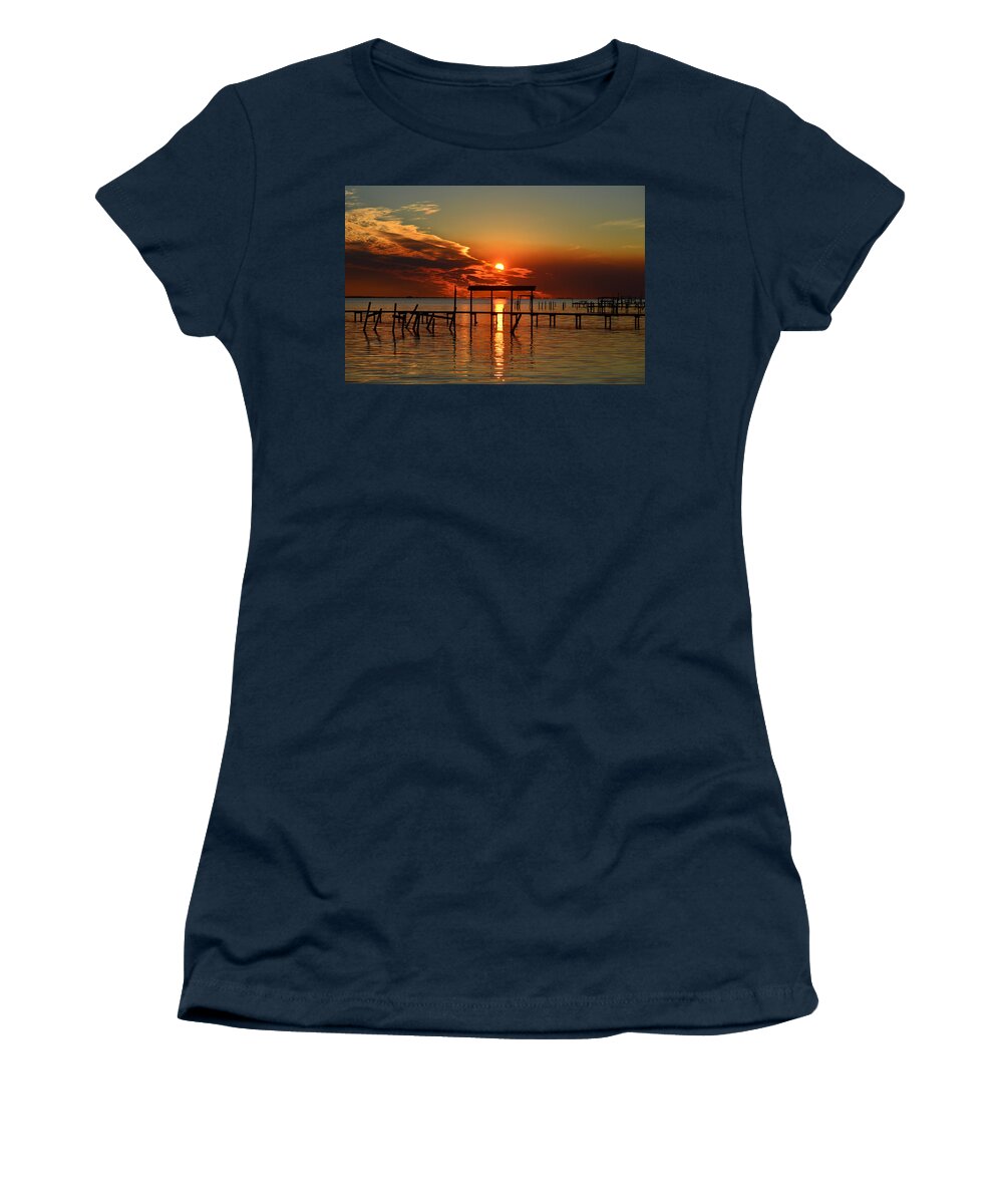Fiery Women's T-Shirt featuring the photograph Fiery Sunset Colors Over Santa Rosa Sound by Jeff at JSJ Photography