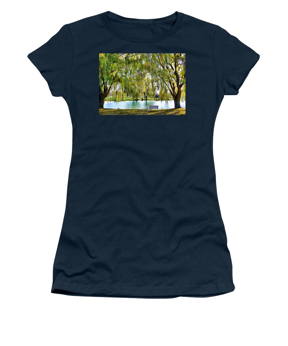 Finger Lakes Women's T-Shirt featuring the photograph Finger Lakes Weeping Willows by Mitchell R Grosky