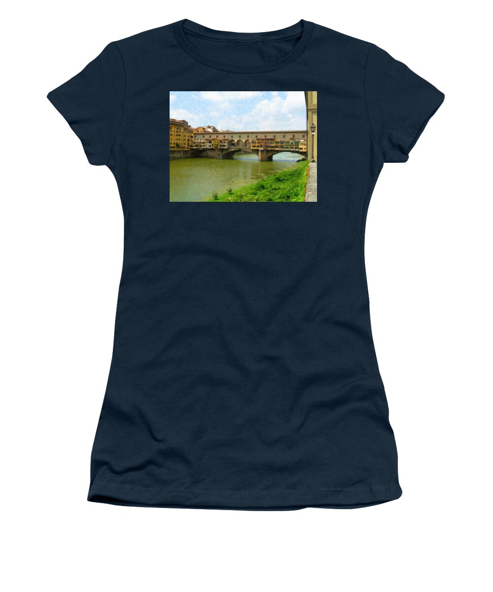 Firenze Women's T-Shirt featuring the painting Firenze Bridge Itl2153 by Dean Wittle