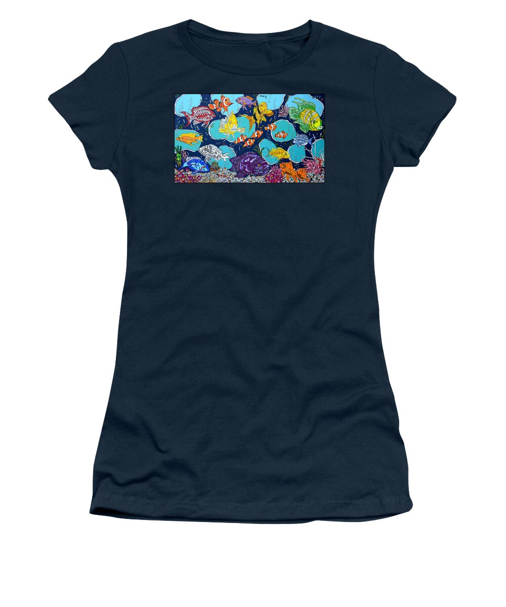 Fish Women's T-Shirt featuring the painting Fish Lines by Mike Stanko