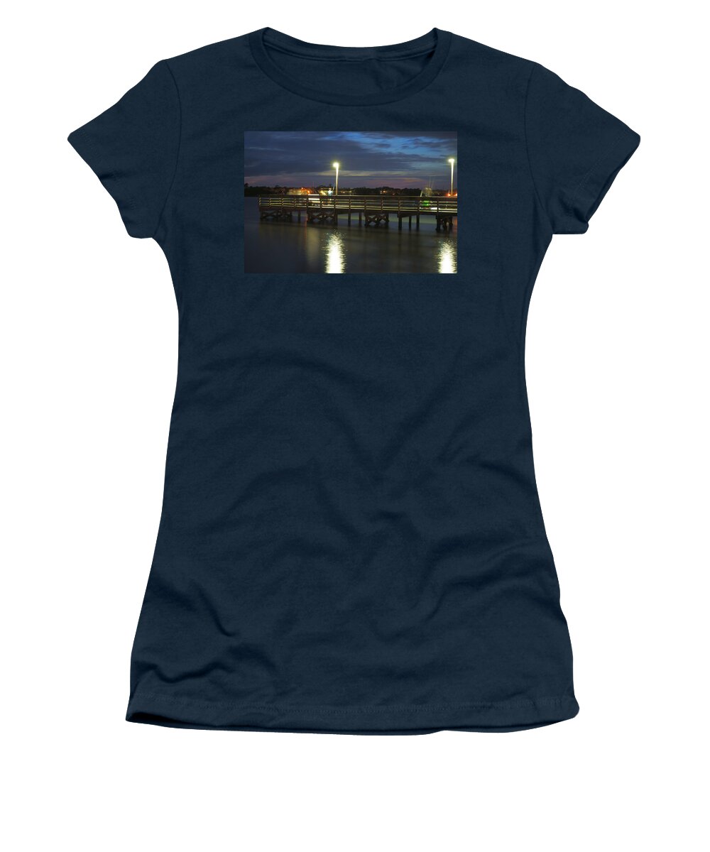 Fishing Pier Women's T-Shirt featuring the photograph Fishing at Soundside Park in Surf City by Mike McGlothlen