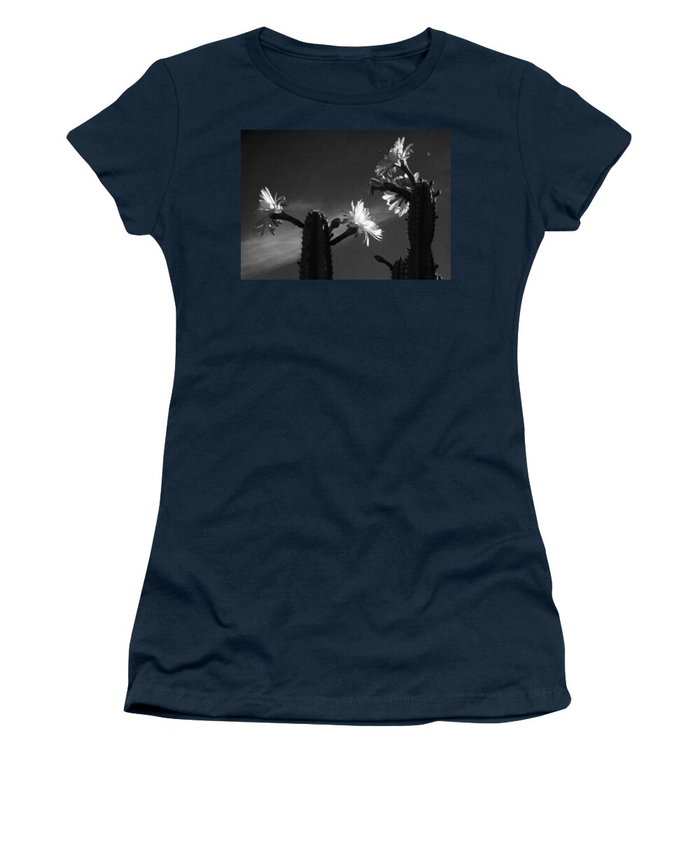 Cactus Women's T-Shirt featuring the photograph Flowering Cactus 4 BW by Mariusz Kula