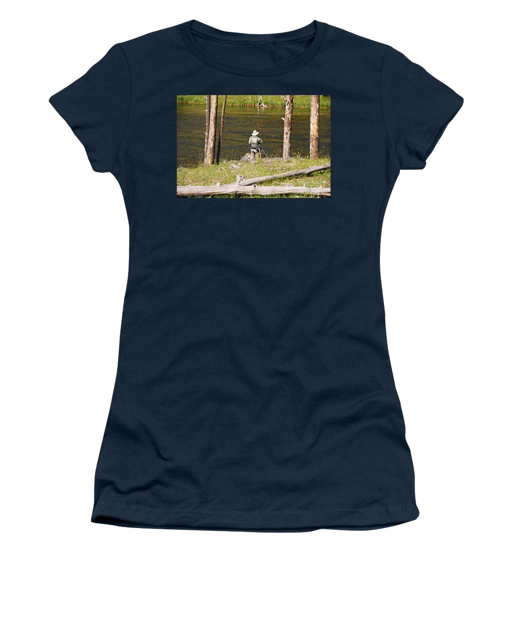 Water Women's T-Shirt featuring the photograph Fly Fishing by Mary Carol Story
