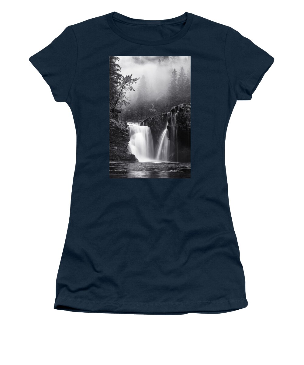 Monochrome Women's T-Shirt featuring the photograph Foggy Falls by Darren White