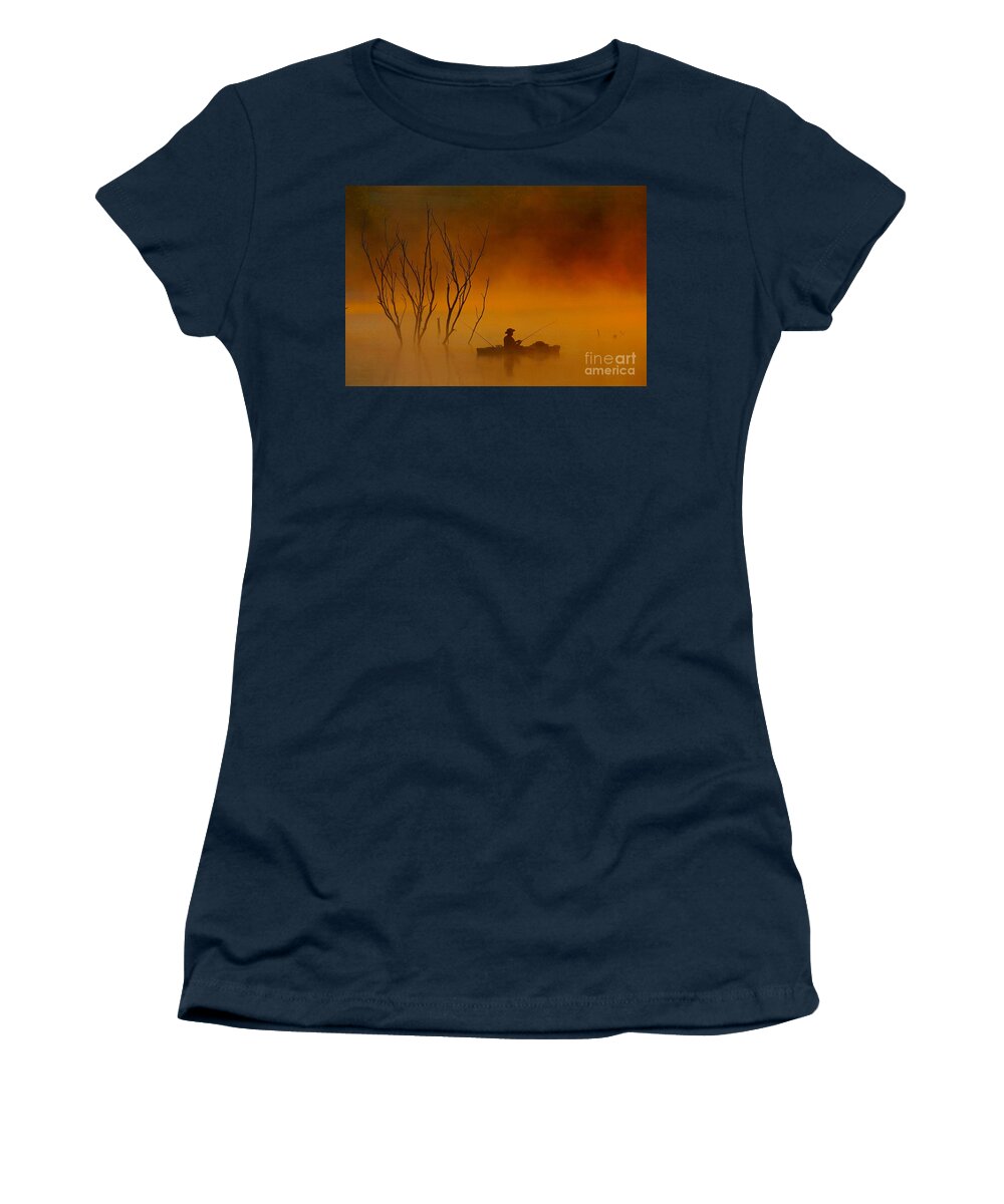 Sunrise Women's T-Shirt featuring the photograph Foggy Morning Fisherman by Elizabeth Winter