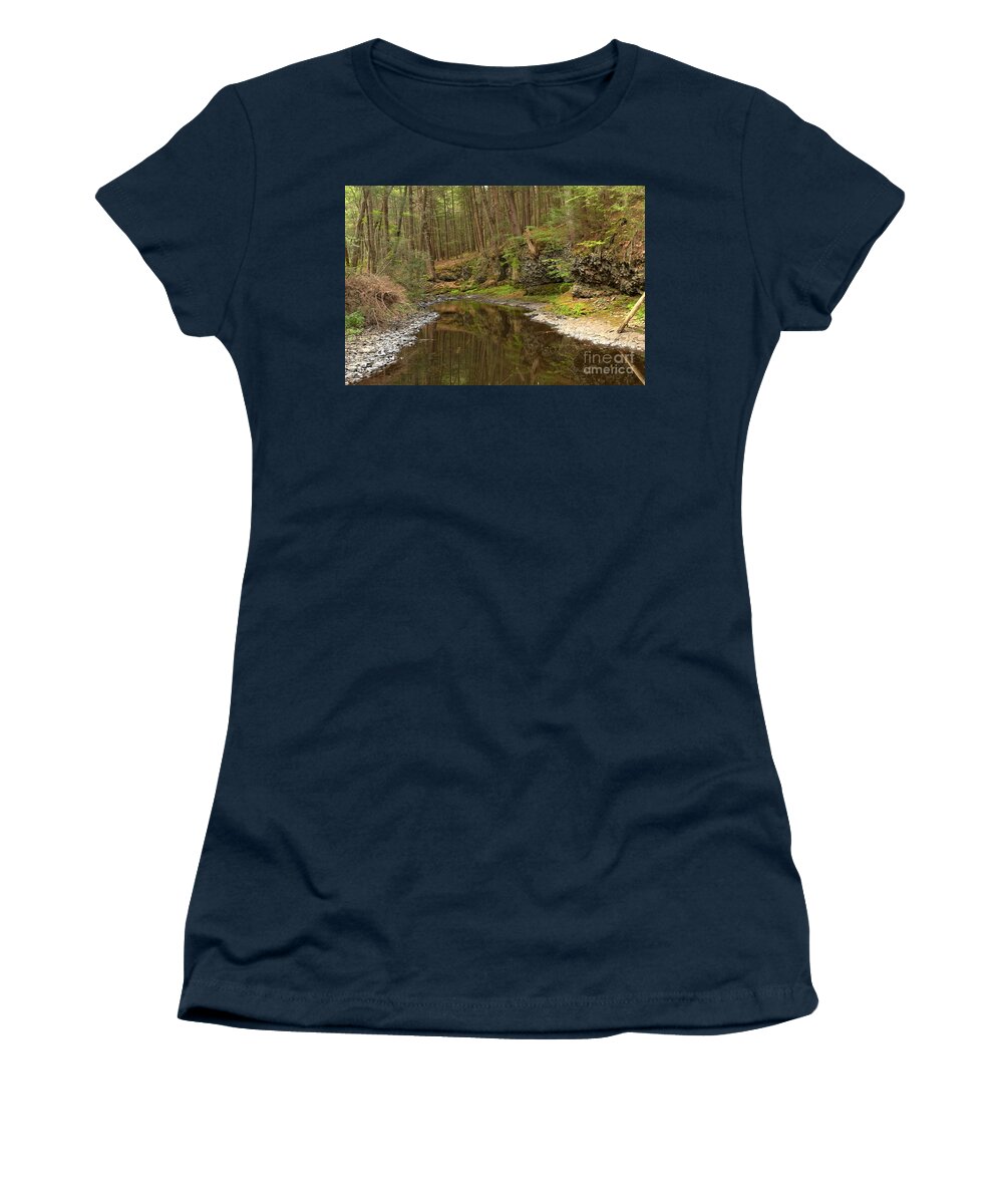 Woods Women's T-Shirt featuring the photograph Forest Refletions In Raymondskill by Adam Jewell
