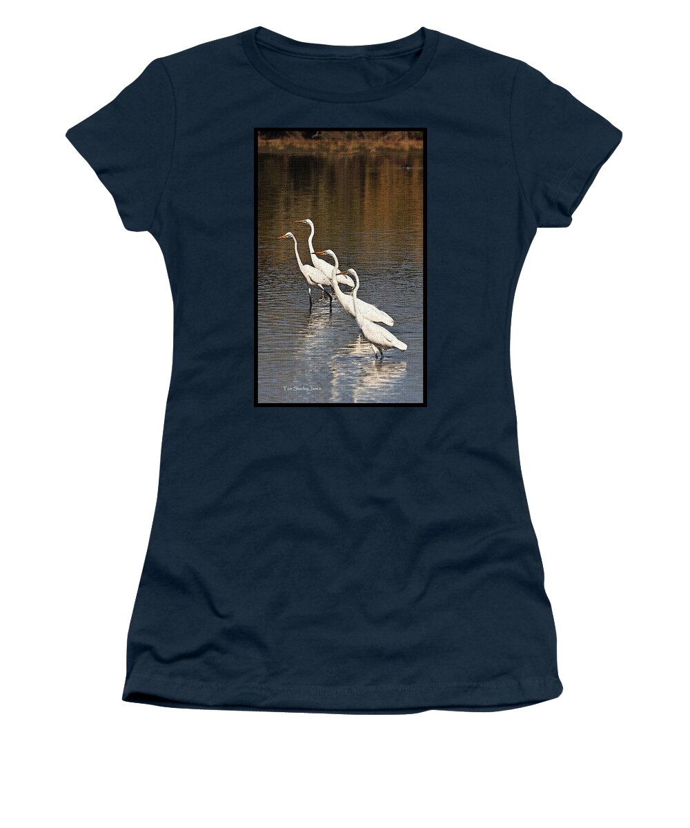 Four Egrets Fishing Women's T-Shirt featuring the photograph Four Egrets Fishing by Tom Janca