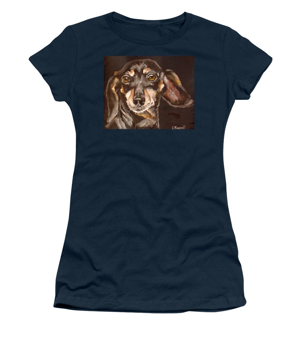 Dachshund Women's T-Shirt featuring the painting Fred by Carol Russell
