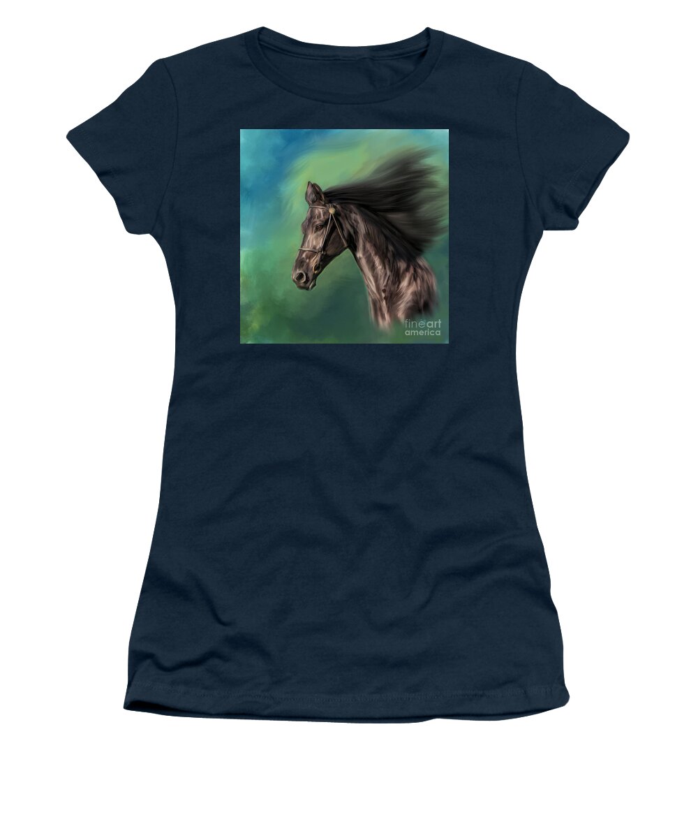 Animal Women's T-Shirt featuring the painting Friesian Motion by Jack Milchanowski