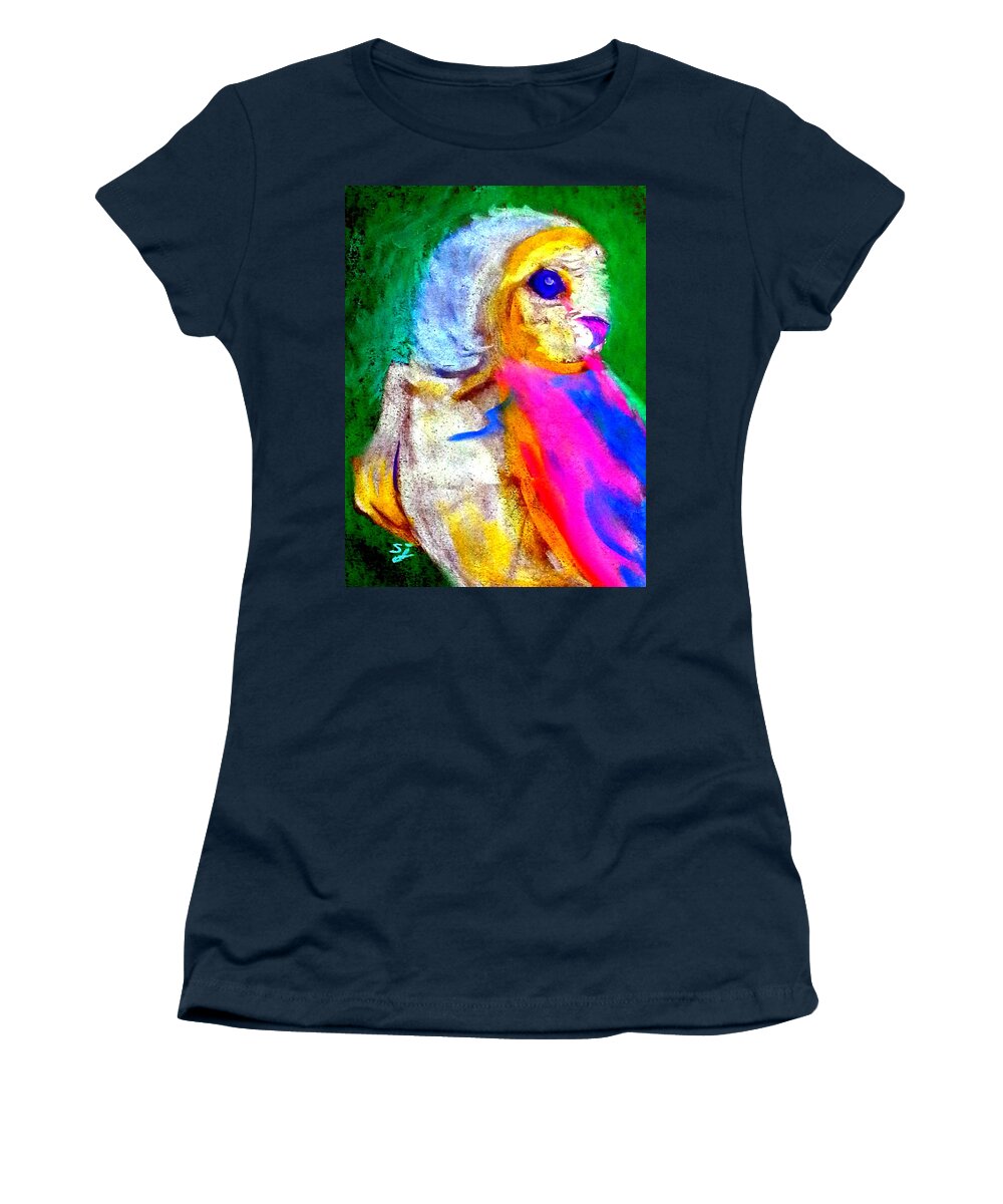 Art Women's T-Shirt featuring the painting Funky Barn Owl Art Print by Sue Jacobi