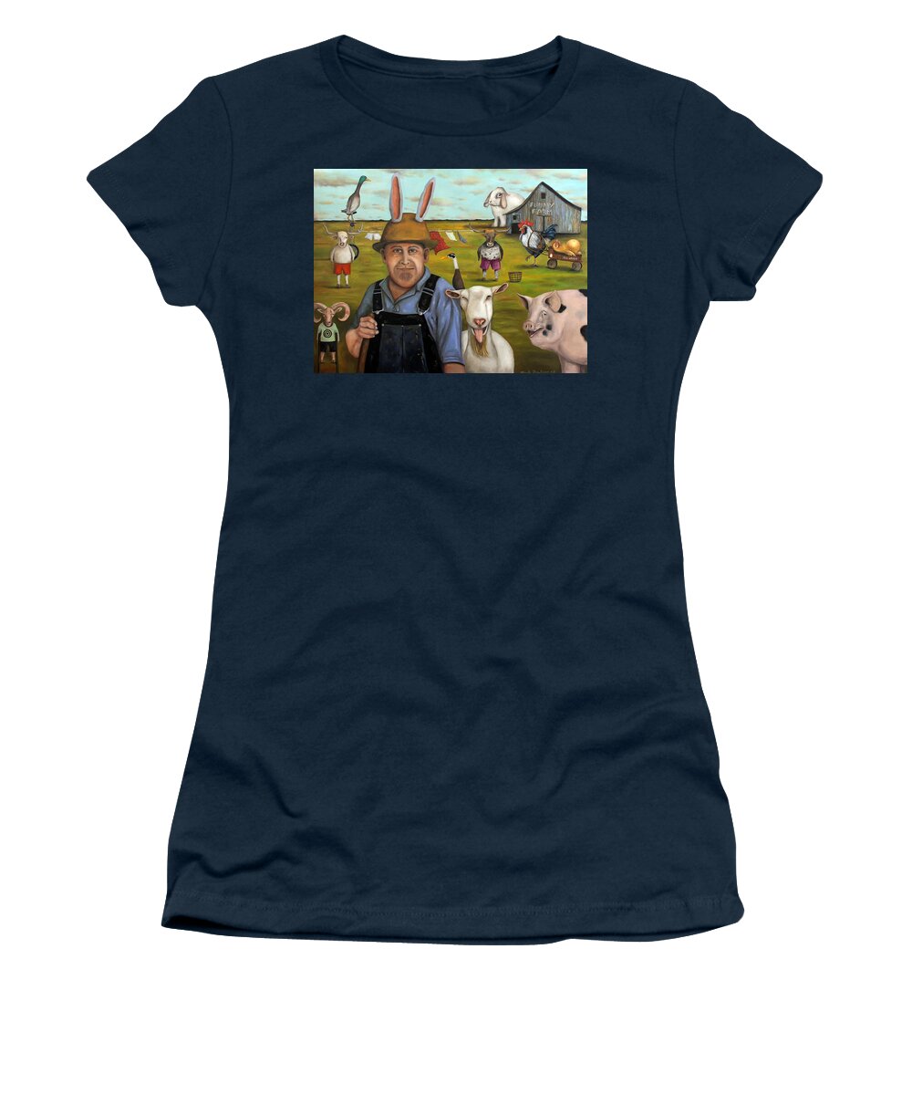 Farmer Women's T-Shirt featuring the painting Funny Farm edit 3 by Leah Saulnier The Painting Maniac