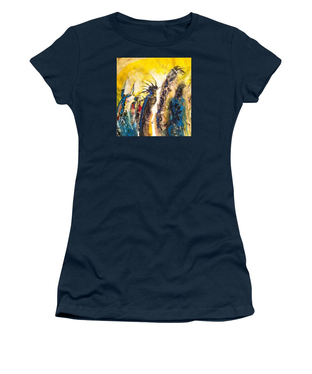 Native American Women's T-Shirt featuring the painting Gathering 2 by Kicking Bear Productions