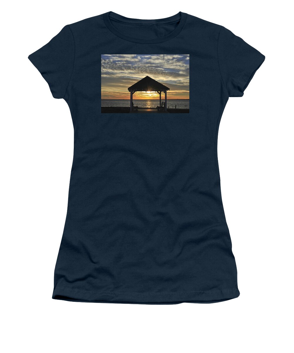 Gazebo Women's T-Shirt featuring the photograph Gazebo at the Bay by Terry DeLuco