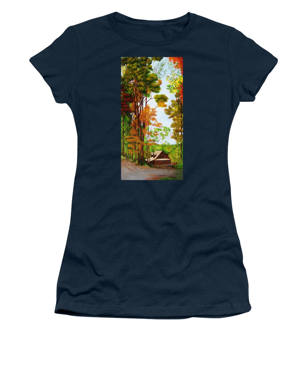 Georgia Women's T-Shirt featuring the painting Georgia Cabin by Dominica Alcantara