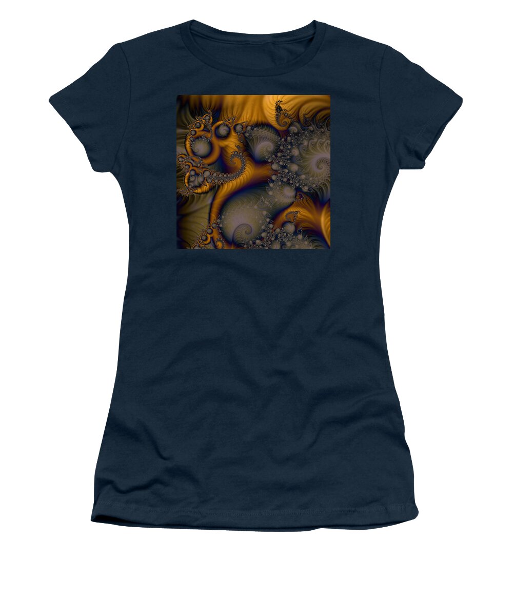 Fractal Art Women's T-Shirt featuring the digital art Golden Dream of Fossils by Elizabeth McTaggart