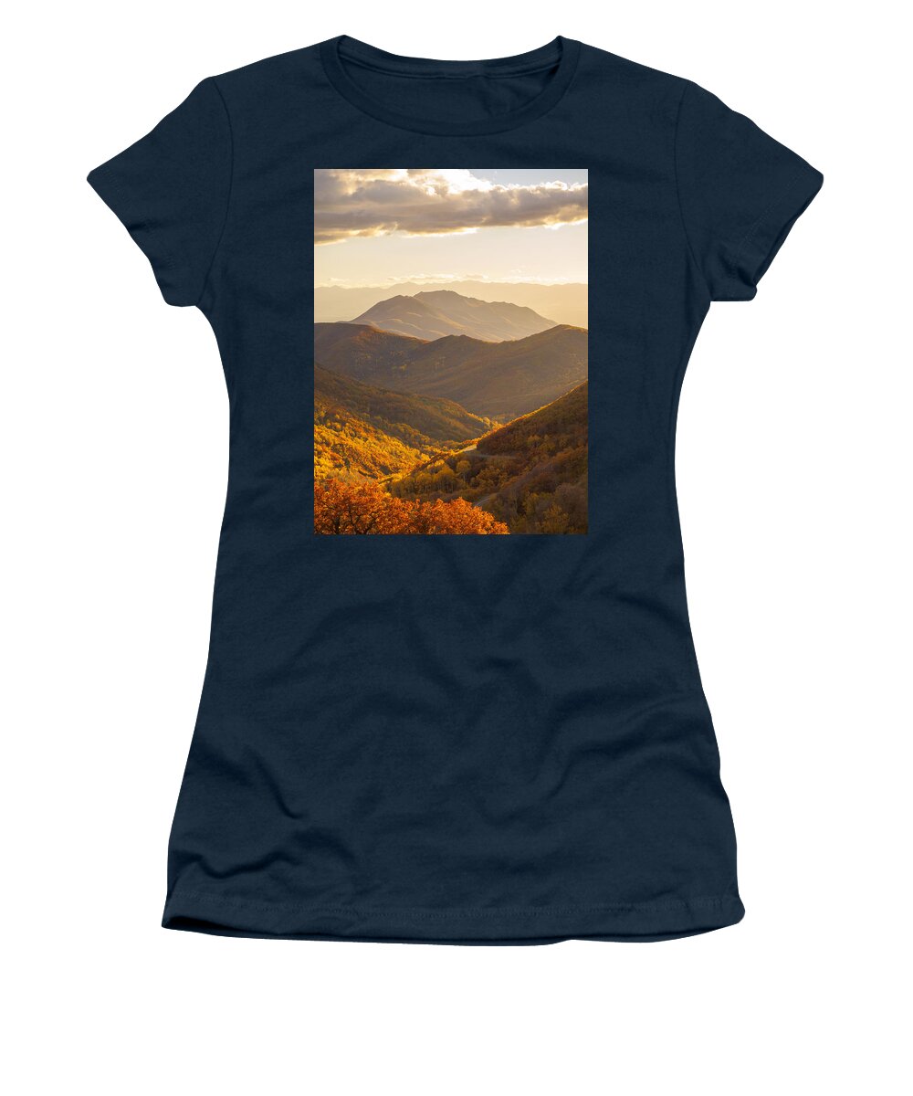 Big Mountain Pass Women's T-Shirt featuring the photograph Golden Fall by Emily Dickey