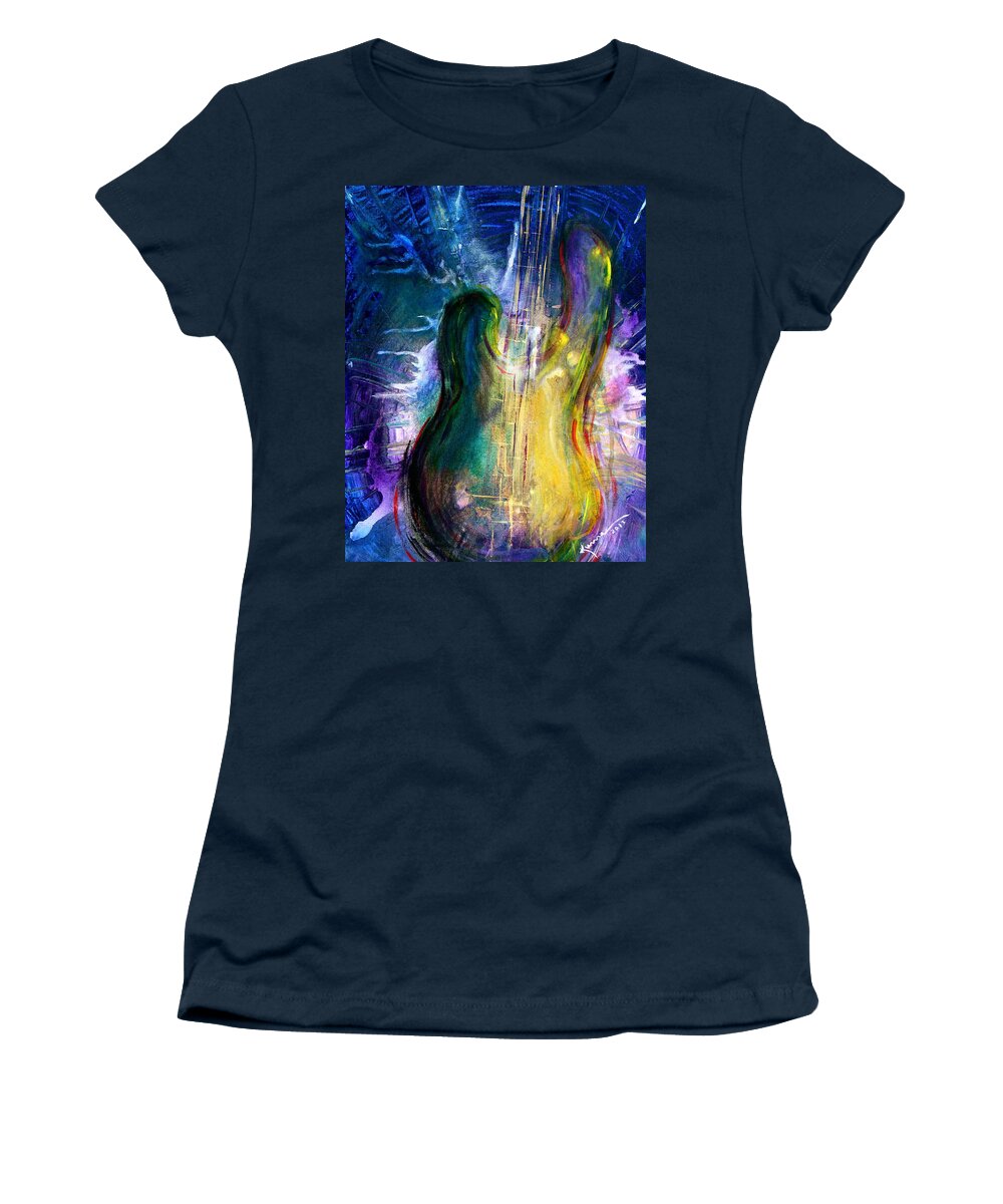 Golden Strings Women's T-Shirt featuring the painting Golden Strings by Kume Bryant
