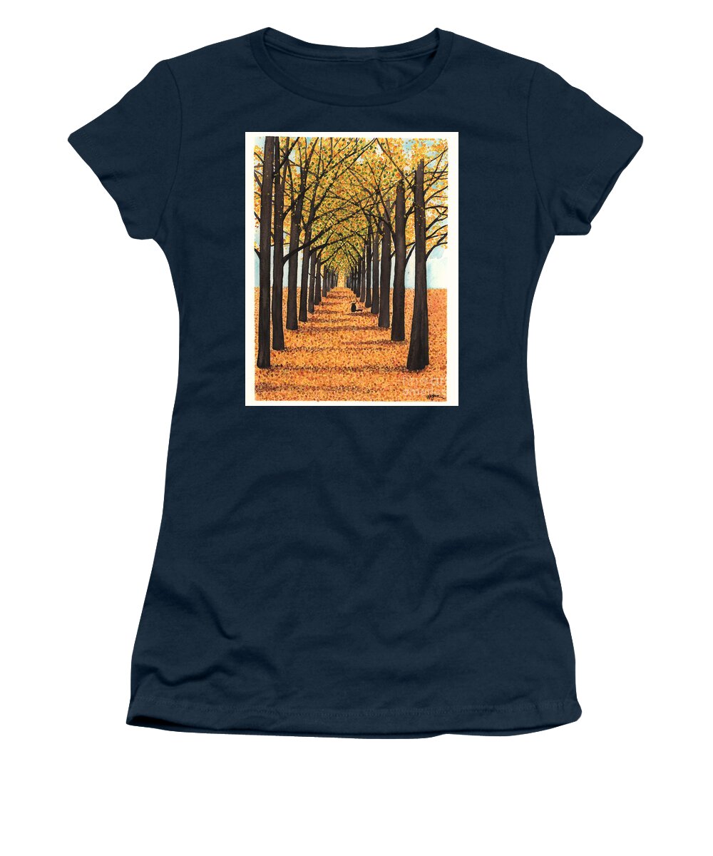 Allee Women's T-Shirt featuring the painting Golden Way by Hilda Wagner